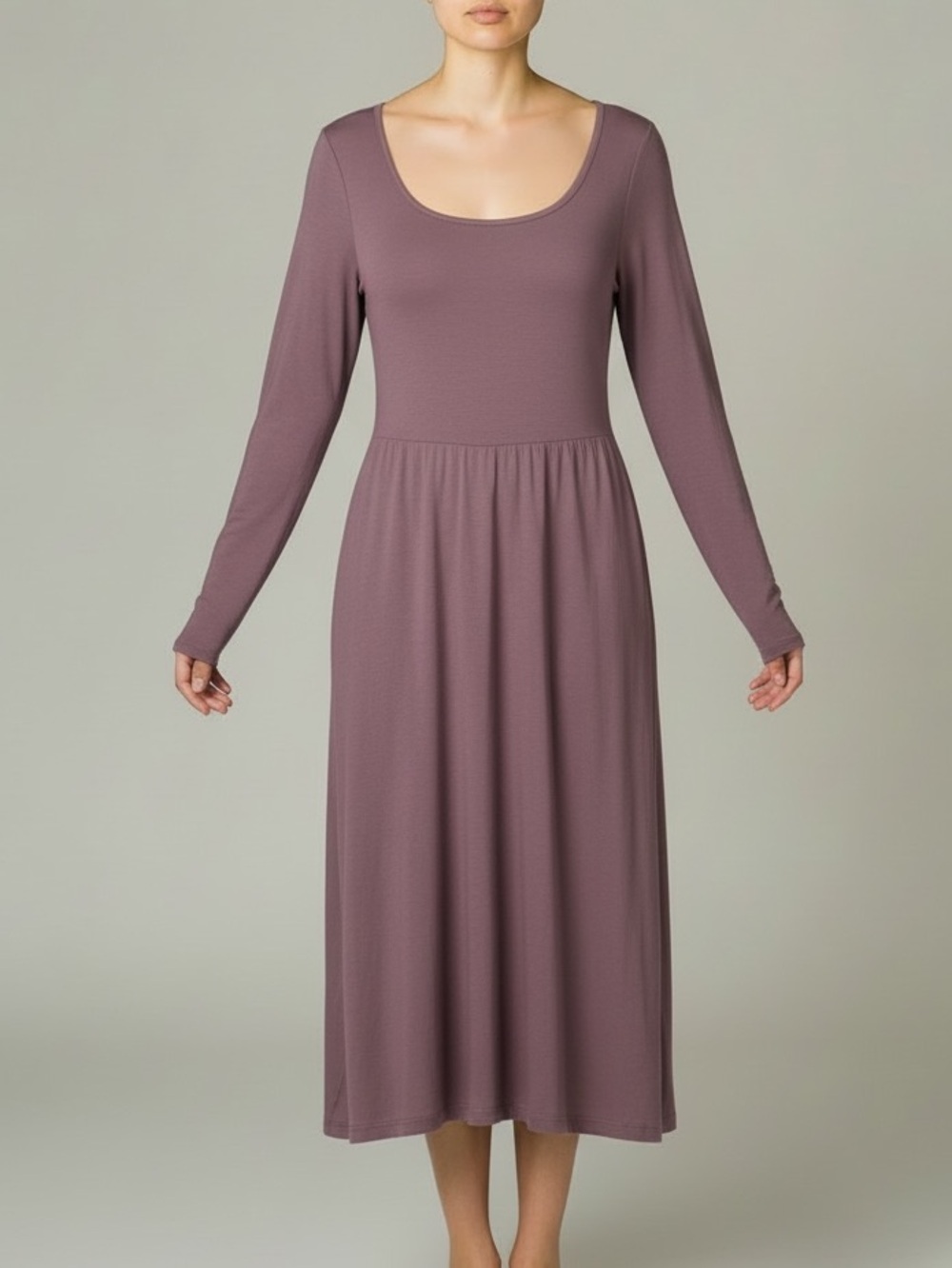Nine Britton Taupe Square Neck Ribbed Stretch Knit Midi Dress Size XXL